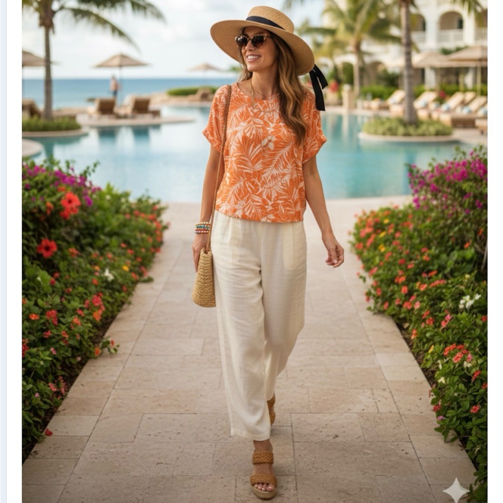 NWT Chico's peach‎ white blouse size 16 Brand new with tags